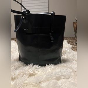 Blue faux leather tote